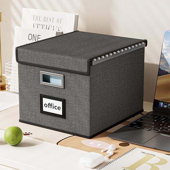 File Organizer Boxes with Lids, Linen Office Document Storage Boxes, Filing - Image 3
