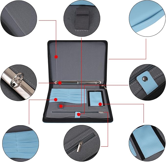 Wonderpool Travel Zippered Portfolio 3 Ring Binder A4 Padfolio Document Case - Image 6