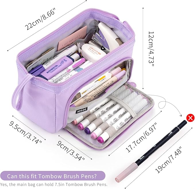 HVOMO Pencil Case Large Capacity Pencil Pouch Handheld Pen Bag Cosmetic Gift for Office School Teen Girl Boy Men Women Adult (Purple)-DeskLoop Office