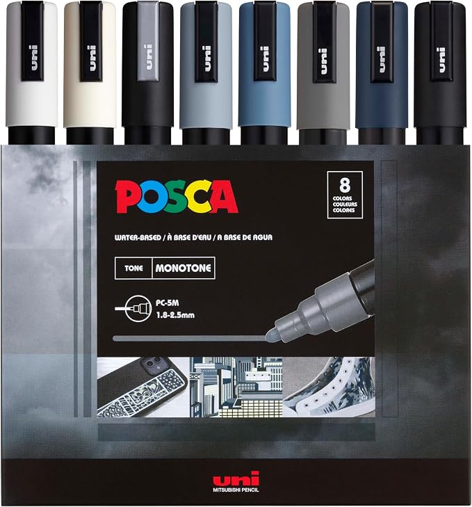 posca Markers Set, 8 Medium Paint Markers 5M – Mono Tone – White by Unknown