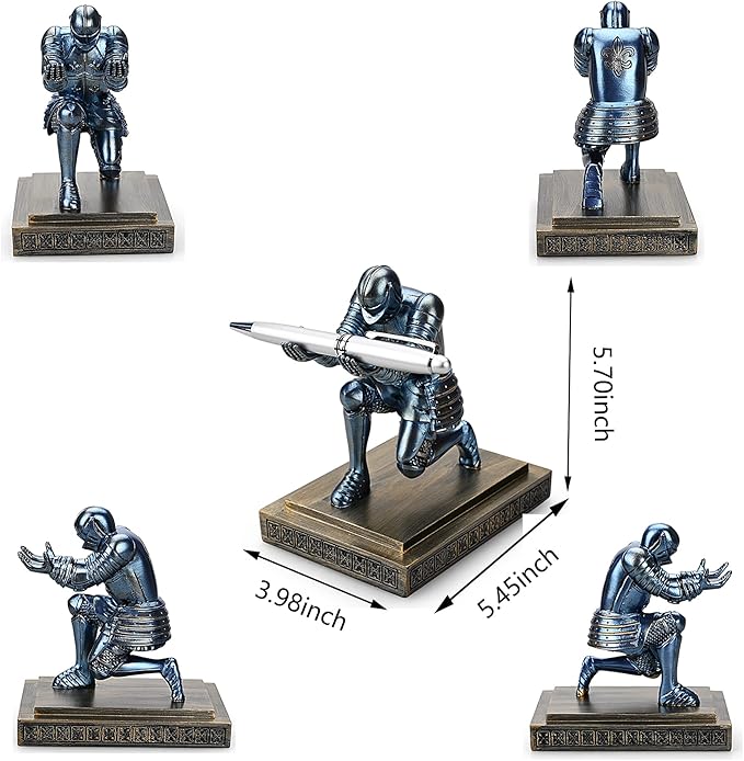 Knight Pen Holder Pen Stand Desk Organizers and Accessories Resin Pencil Holder as Gift with a Fancy Pen for Office and Home Desk Organizer (Blue)-DeskLoop Office