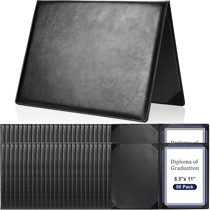 Tenare 50 Pcs Black Leather Certificate Holder 8.5 x 11 PU Phd Bachelor Master by Tenare