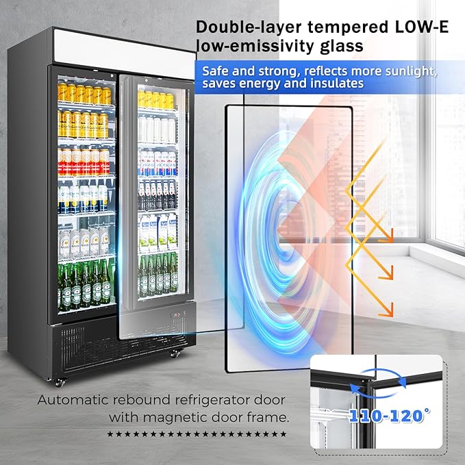 Commercial Merchandiser Display Refrigerator with 2 Glass Doors 30 Cu.ft Beverage Back Bar Cooler Black Drink Fridge for Convenience Stores, Supermarkets,Bars,Offices-DeskLoop Office