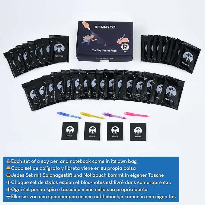 BONNYCO Invisible Ink Pen and Notebook, Pack of 32 Party Favors for Kids Birthday | Spy Pen Party Supplies, Pinata Stuffers, Prizes for Kids | Magic Pen Birthday Party Favors, Prizes for Students-DeskLoop Office