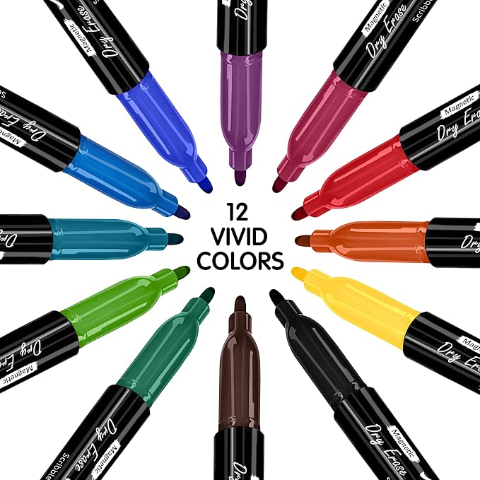Scribbledo Magnetic Dry Erase Markers Fine Tip, Low-Odor Whiteboard Markers - Image 3