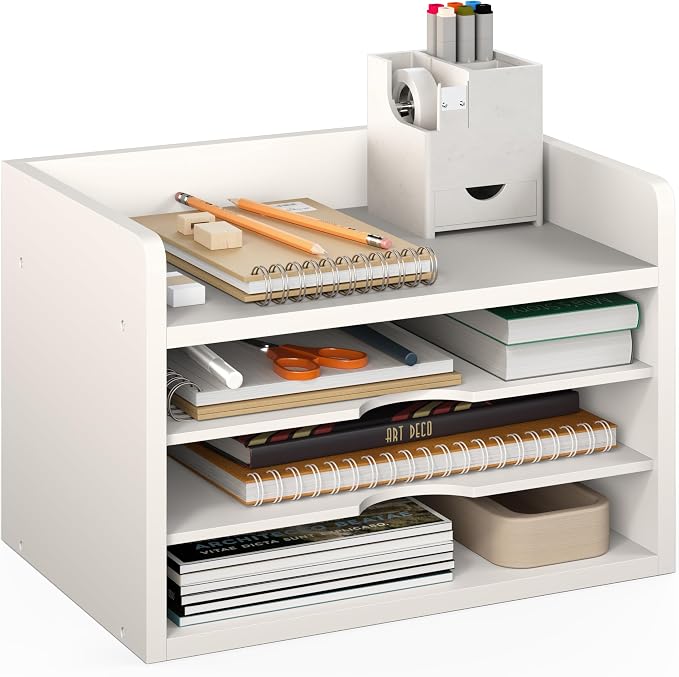 Ballucci File Organizer, 4-Tier Office Desk Organizer, Open Top Wood Paper by Ballucci