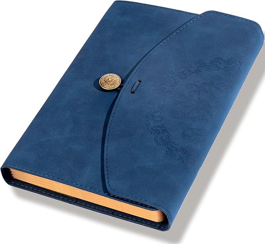 Vintage Leather Journal for Women Men, Junk Journal Notebook Soft Cover, Book of Shadows Journals for Travel Diary Scrapbook Sketchbook Journaling Writing, Blue-DeskLoop Office