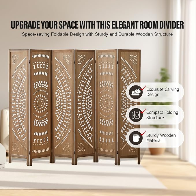 ALeesing 6 Panel Wood Room Divider Fully Assembled, Decorative Room Dividers - Image 5