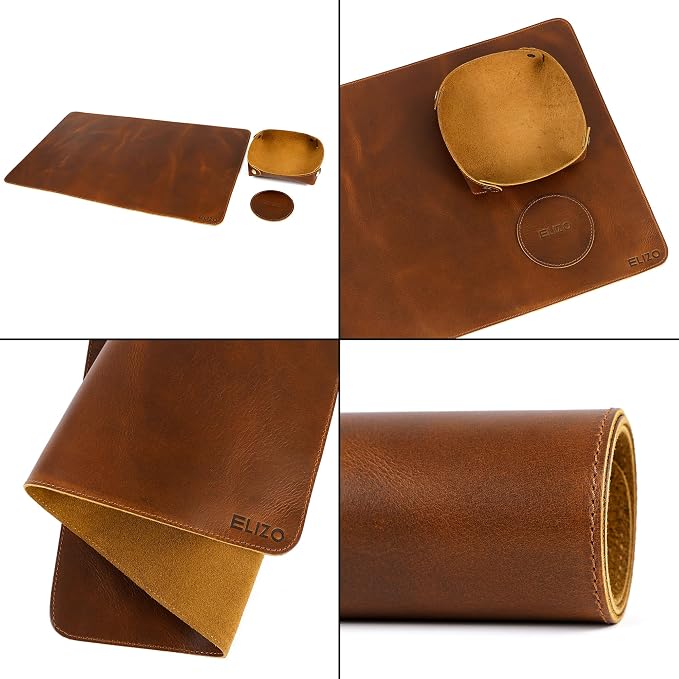 Elizo Real Leather Desk Mat Set Large Desk Cover Desk Blotter Protector - Image 7