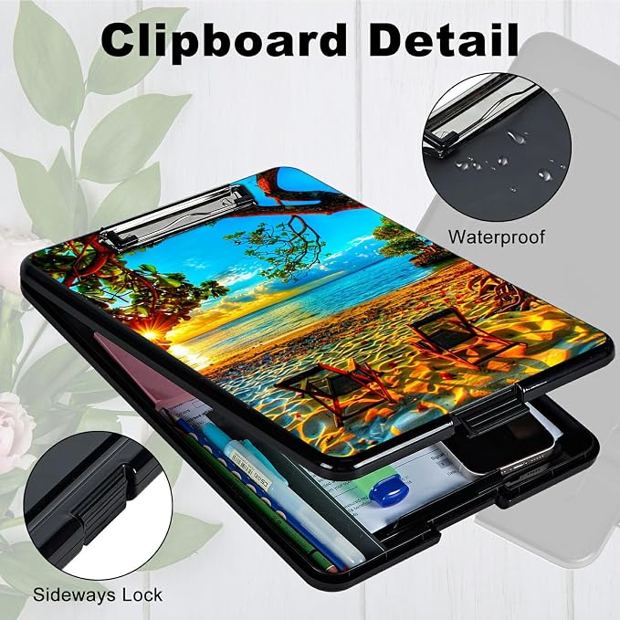 Beach Sunset A4 Clipboard with Storage Pen Holder, Clipboards Organizer Nursing - Image 3