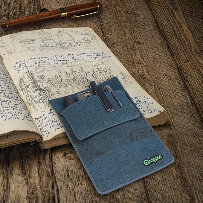 Premium Portuguese Cork Pocket Protector for Men | Multi-Use Pocket Protectors for Shirts and Lab Coats | For Pen, Pencils, Pointers, and More | 1 Pack Blue Pocket Organizer Protector-DeskLoop Office