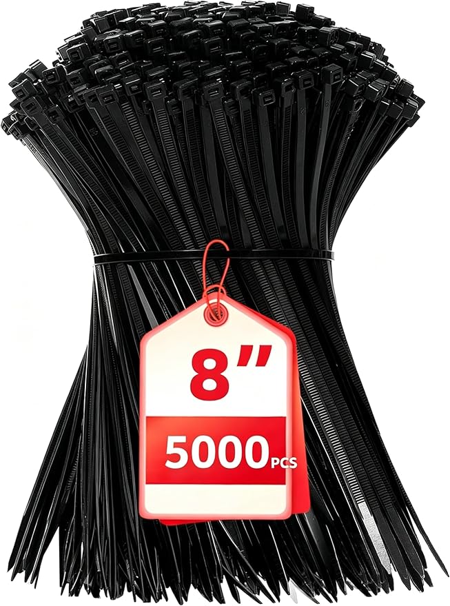 Zip Ties 8 inch, 5000 Pack Black Zip Ties, Self-Locking Nylon Cable Ties by HAVEMETD