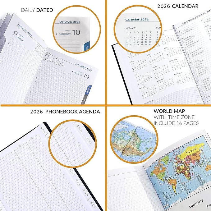 Leather Executive Daily Planner 2026 – A5-Compatible, One Page per Day Hourly - Image 4