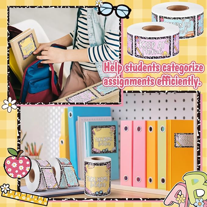 600 Pcs 3 Rolls Student Homework Folder Labels Take Home Folder Return to - Image 7
