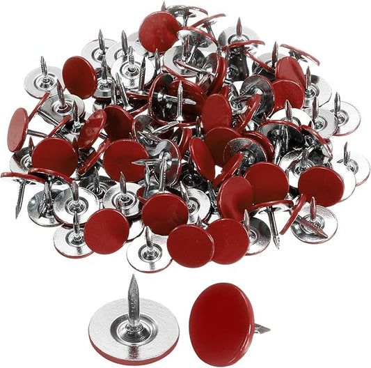 uxcell 150Pcs Upholstery Tacks, 11mmx10mm Flat Head Thumb Tack Decorative Furniture Nails Push Pins for Furniture Sofa Headboards, Red