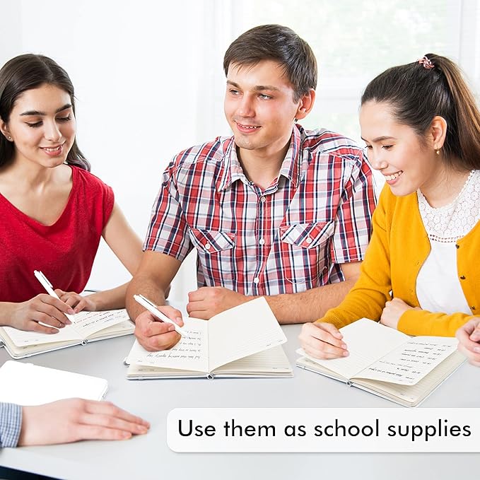 feela College Ruled Notebooks, 24 Pack Business Notebook Hardcover Lined Writing Journal with Pen Holder for Men Women Note Taking, with 24 Black Pens, 120 GSM, 5.1”x8.3”, A5, White-DeskLoop Office