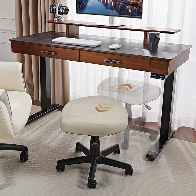 EUREKA ERGONOMIC Multi-Use Foot Stool, Height Adjustable Footrest Stool with Wheels, 360°Swivel Leg Rest Rolling Chair, Rest Ottoman Under Desk for Home Office,Beige-DeskLoop Office