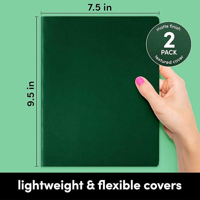 PAPERAGE Soft Cover Lined Journal Notebook, 2 Pack, (Dark Green), 100 Pages, Large 7.5 inches x 9.5 inches, College Ruled, Ideal for Note Taking & Travel Journal-DeskLoop Office