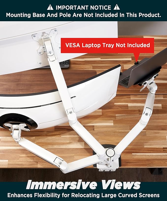 Heavy Duty Extension Arm [Accessory Only - Requires MA20PW-S Single Monitor Arm for Use] Dual 49" Vertical Stacked Monitor Mount Height Adjustable - 100x100 VESA Mount, White, MA20PW-A-DeskLoop Office