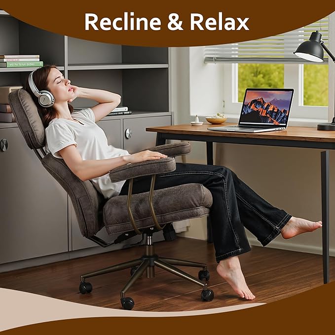 Faux Leather Executive Office Chair - Big and Tall Ergonomic Home Office Chair,Reclining Computer Desk Chairs with Lumbar Support,Adjustable Task Swivel Rolling PC with Wheels,Grey,Suede-DeskLoop Office