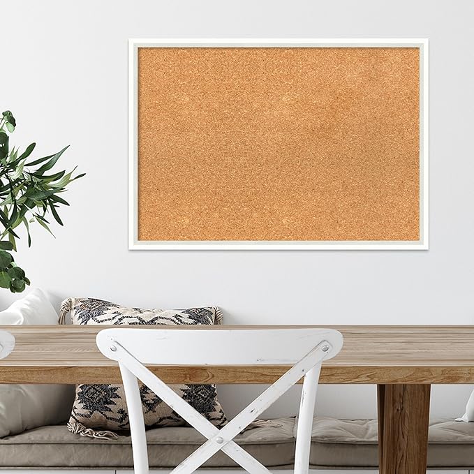Amanti Art Natural Cork Board for Wall, 19x27 Vision Board with White Frame, Medium Corkboard Office Decor for Home Organization, Modern Corkboard Pinboard to Display Items for Home Organization in-DeskLoop Office