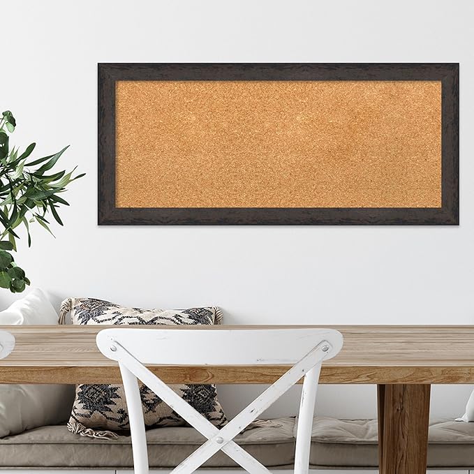 Amanti Art Natural Cork Board for Wall, 15x33 Vision Board with Black Wood Frame, Medium Corkboard Office Decor for Home Organization, Modern Contemporary Corkboard Pinboard to display items for home-DeskLoop Office