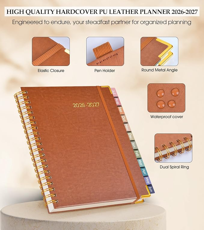 Academic Planner 2026-2027, Hardcover Leather Weekly and Monthly Calendar - Image 4