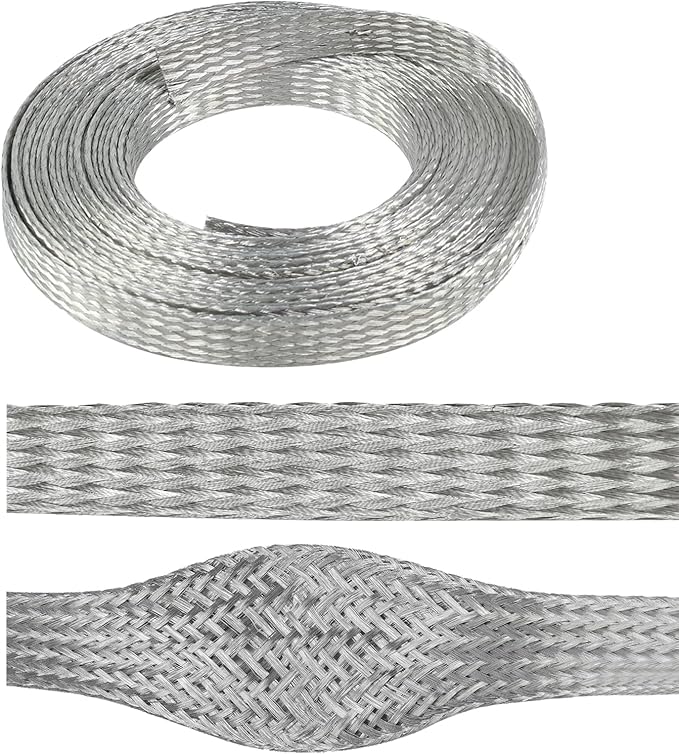 1/2" Wide Tinned Copper Braided Metal Wire Shielding Sleeve Ground Strap by BuyUneed