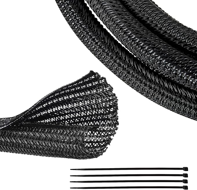 RED WOLF Braided Wire Cable Sleeve Split Wiring Sleeving 10 Feet by REDWOLF