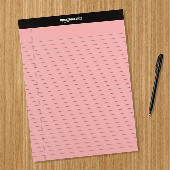 Amazon Basics Wide Ruled 8.5 x 11.75-Inch 50 Sheet Perforated Lined Writing Note Pads, Pack of 6, 300 Count, Multicolor-DeskLoop Office
