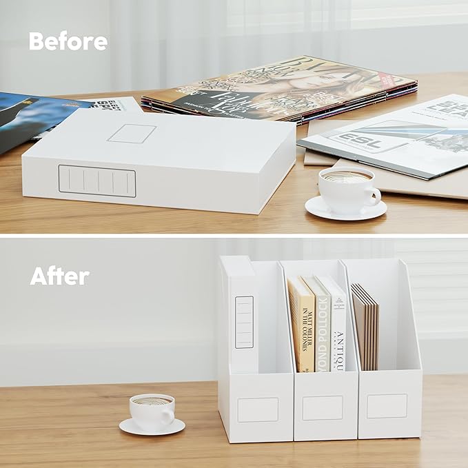 JiaWei White Magazine File Holders, 3 Packs Sturdy Cardboard File Rack - Image 3