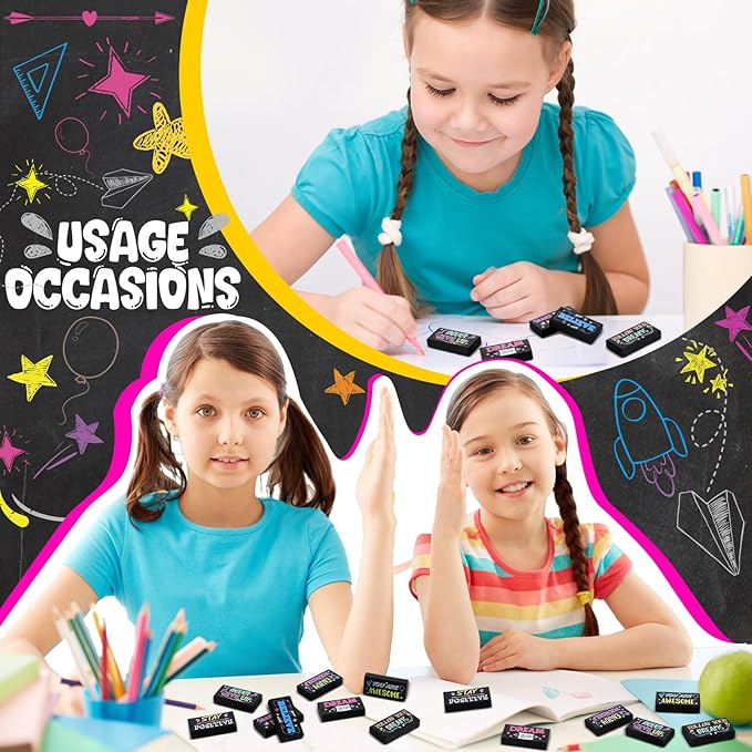 100 Pcs Inspirational Pencil Erasers Bulk for Kids Fun Motivational Eraser School Supplies Back to School Office Supplies for Classroom Office Teacher Artists (Colorful Chalkboard)-DeskLoop Office