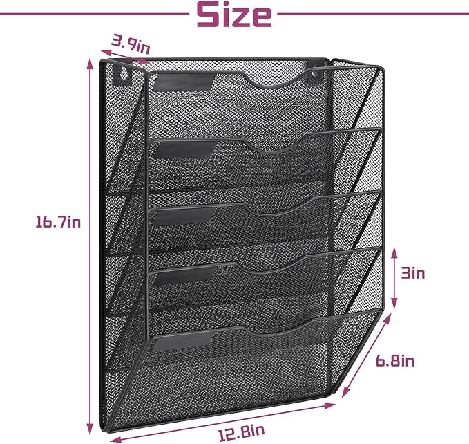 5 Pockets Mesh Wall File Holder Organizer Office Hanging File Folder Magazine - Image 2