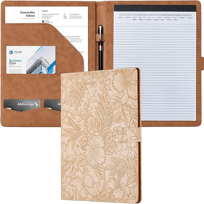 Mymazn Padfolio Portfolio Binder, Faux Leather Interview Resume Folder by Mymazn