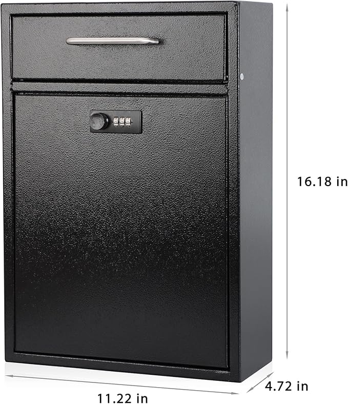 KYODOLED Steel Combination Lock Mail Boxes Outdoor,Locking Wall Mount Mailbox,Security Lock Drop Box,Collection Boxes,16.2H x 11.22L x 4.72W Inches,Black X Large-DeskLoop Office