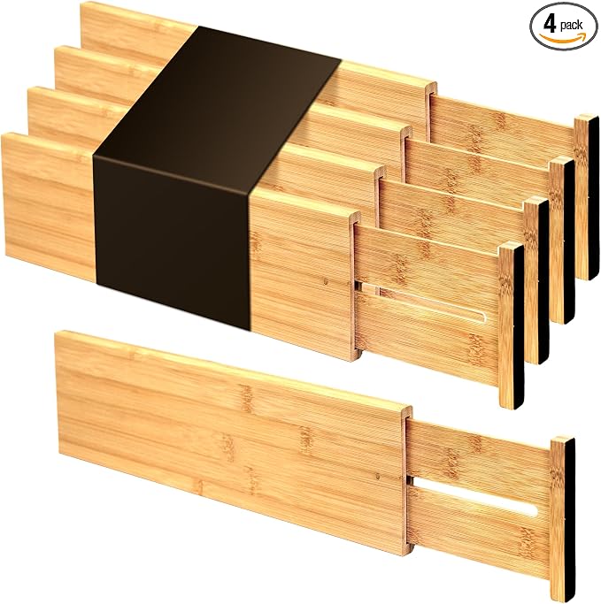 Utoplike Bamboo Drawer Dividers Large, Spring Loaded, Works in Bathroom by Utoplike