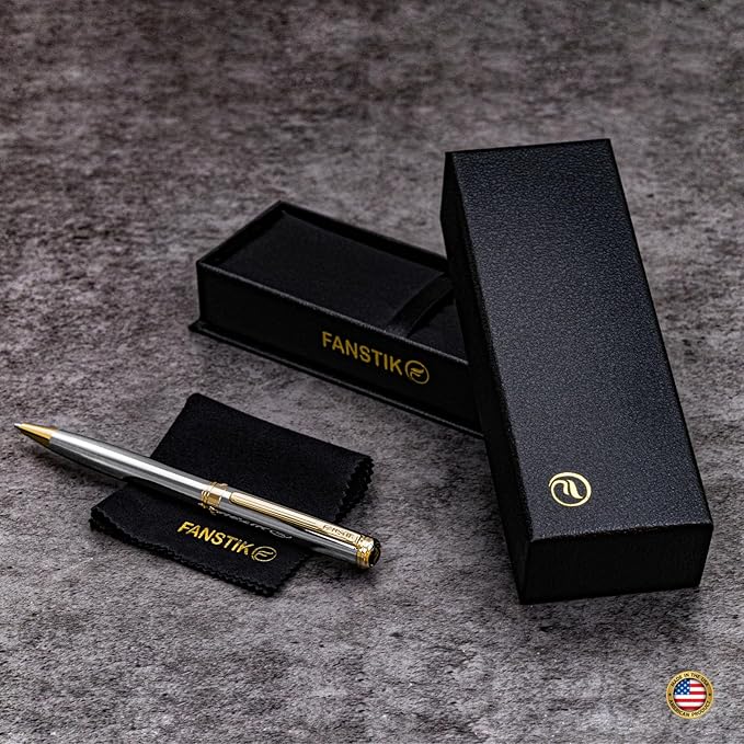 Customized Silver&Gold Luxury ballpoint pen (Made In USA) fancy gift set for women, Real 24K Gold Plating, Professional executive pen gift set for men (Lux Custom-BallPoint Silver-Gold)-DeskLoop Office