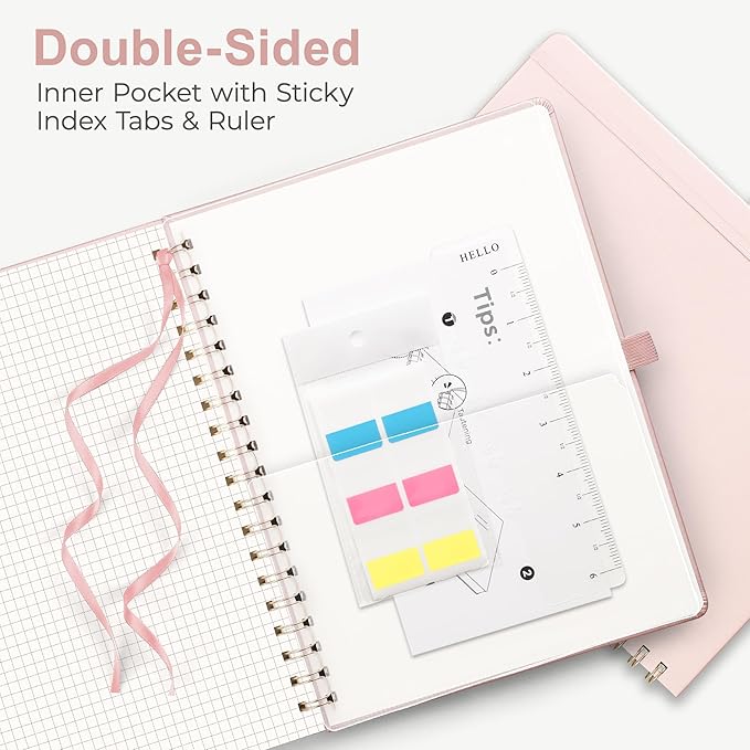 RETTACY Graph Grid Paper Notebook, 110 Pages, A4 Large Size (8.5'' × 11''), 5 Squares per Inch, Leather Hardcover, 100 GSM Thick Paper, for School, Students, Math, Engineering (Rose Gold)-DeskLoop Office