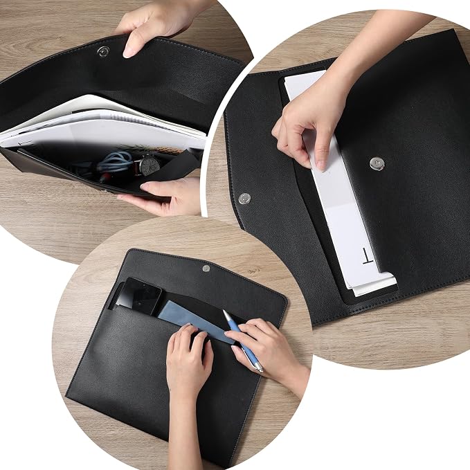 PU Leather A4 File Document Holder, A4 File Folder Waterproof Portfolio - Image 5