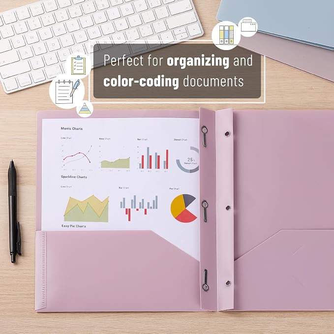 Mr. Pen- Plastic Folders with Pockets and Prongs, 15 Pack, Letter Size | Pastel - Image 5