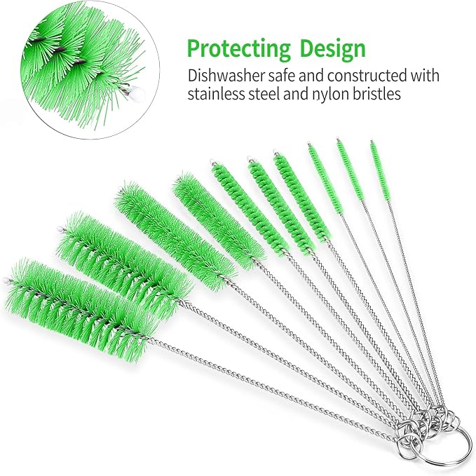 CiaraQ Bottle Cleaning Brushes, 8 Inch Nylon Tube Brush Set | Green Cleaner - Image 4