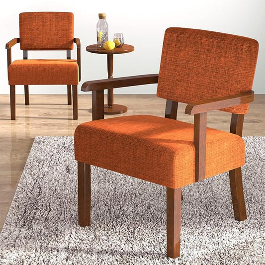 Accent Chair Set of 2 with Table, Living Room Chairs with Soft Seat and Armrests for Living Room Bedroom Reading Room Waiting Room (Orange), Linen, AC01-DeskLoop Office