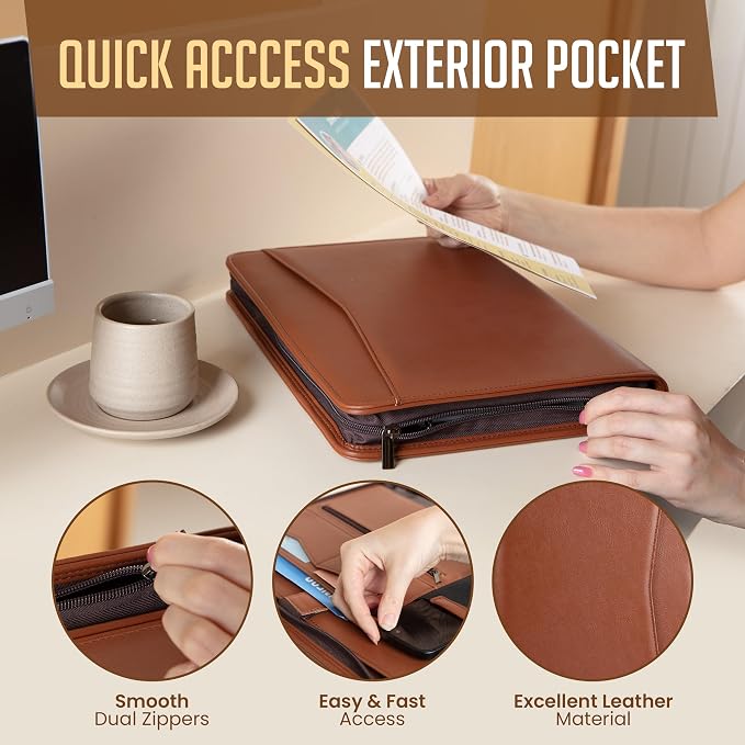 STYLIO Zipper Padfolio Portfolio Binder Organizer | Faux Leather Portfolio - Image 4
