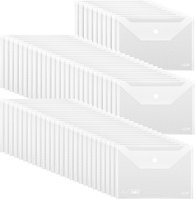 60 Pack, Plastic Envelopes – Transparent Waterproof Reusable File Folders by WORPSON