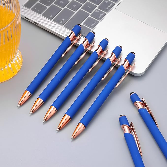 12 PCS 2 in 1 Stylus Ballpoint Pen with Stylus Tip, 1.0 mm Black Ink Metal Pen Stylus Pen for Touch Screens (Rose Gold & Light Blue)-DeskLoop Office