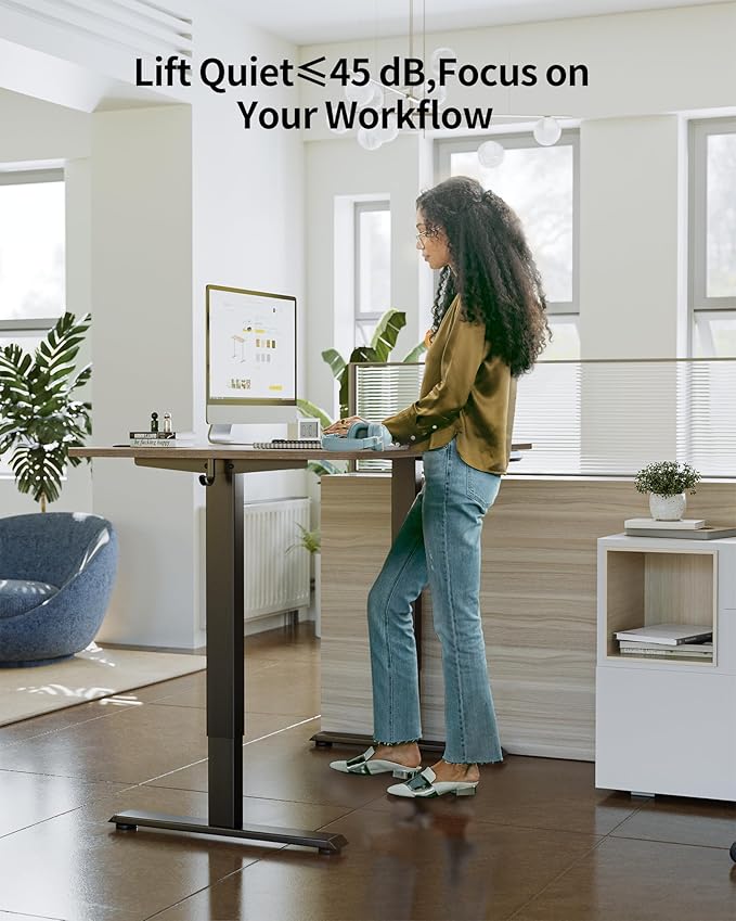 FEZIBO One-Piece Standing Desk Adjustable Height Stand up Home Office Desk, 48x24 Inch Electric Standing Computer Desk, with 4 Memory Presets, Fixable casters, Rustic Brown-DeskLoop Office
