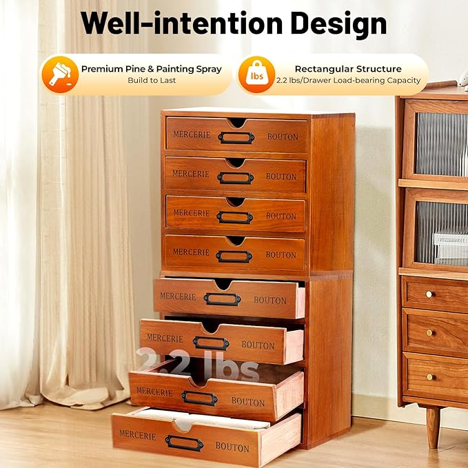 Vintage Drawer Wooden Drawers Organizer, 16-Drawer Desktop Organizer - Image 5