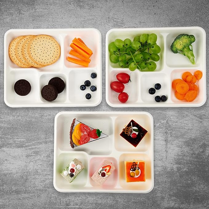 Vplus 100% Compostable Small 5 Compartment Plates 125 Pack 10.25 x 8.25 inch - Image 4