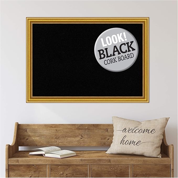 Amanti Art Black Cork Board for Wall, 28x40 Vision Board with Gold Wood Frame, Large Corkboard Office Decor for Home Organization, Traditional Corkboard Pinboard to display items for home organization-DeskLoop Office