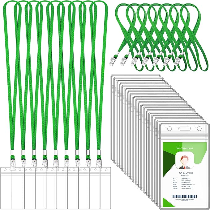 100 Sets Lanyards for Id Badges and Clear Plastic Vertical Name Badge ID Card by Maileto
